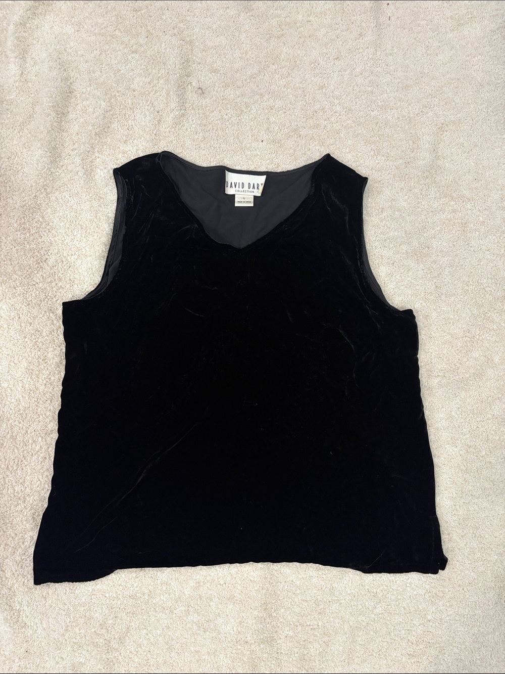 David Dart Collection Black Velvet V-Neck Tank Top